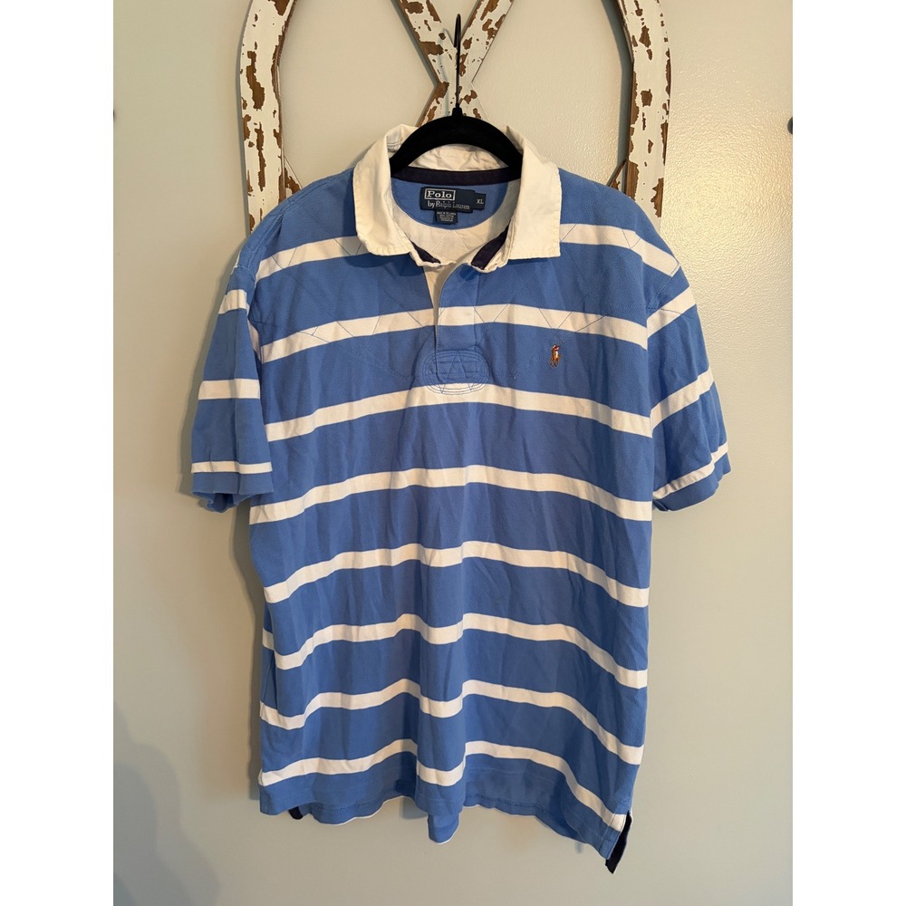 Vtg Polo Ralph Lauren Shirt Men's Large White Blue Stripes Quilted Size XL Pony